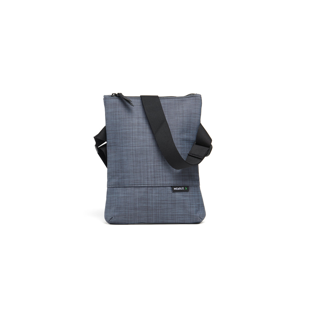 Mueslii crossbody,  made of water resistant canvas nylon, color slate grey, front view.