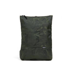 Mueslii light backpack, made of jacquard waterproof nylon, with a laptop compartment, pattern camouflage, color green, front view.