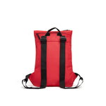 Mueslii light backpack,  made of PU coated waterproof nylon, with a laptop compartment, color red, back view.