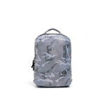 Mueslii small backpack, made of jacquard  waterproof nylon, camouflage pattern, with a laptop compartment, color silver, front view.