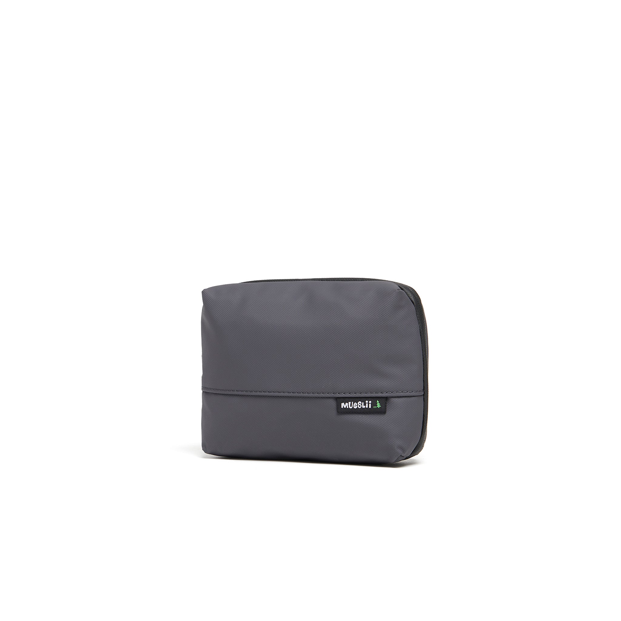 Mueslii tech case, made of PU coated waterproof nylon, color grey, side view.