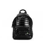 Mueslii original puffer medium and small backpack made of high density nylon and Ykk zips, color black, front view.