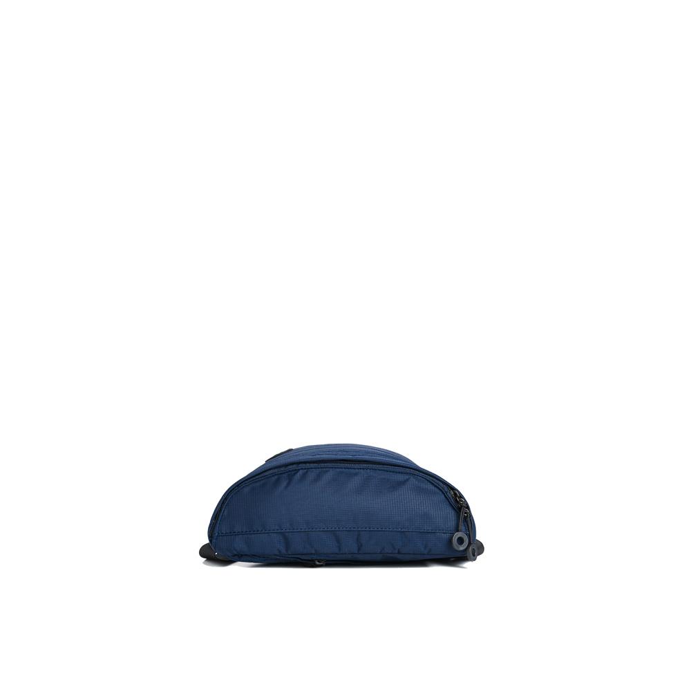 Mueslii puffer waist bag, made of high density nylon and Ykk zips, color blue,  large size, rear extra security pocket.