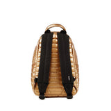 Mueslii original puffer medium and small backpack made of metal coated nylon and Ykk zips, color gold, back view.