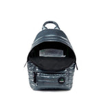 Mueslii original puffer medium and small backpack made of metal coated nylon and Ykk zips, color stone coal grey, inside view.