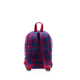 Mueslii original puffer Mini pack made of high density nylon and Ykk zips, pattern red kilt, back view.