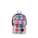 Mueslii original puffer Mini pack made of high density nylon and Ykk zips, pattern trattoria, color white, blue, rose, front view.