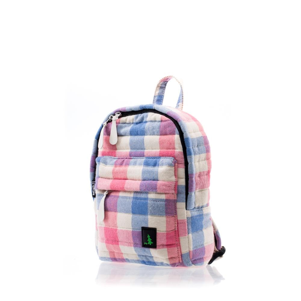 Mueslii original puffer Mini pack made of high density nylon and Ykk zips, pattern trattoria, side view.