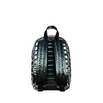 Mueslii original puffer Mini pack made of high density nylon and Ykk zips, color metal green, back view.