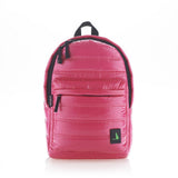 Mueslii original puffer daily backpack made of high density nylon and Ykk zips, color persian pink, front view.