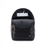 Mueslii original puffer daily backpack made of high density nylon and Ykk zips, color black, inside view.