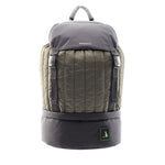 Mueslii puffer top loader made of Cordura nylon and Ykk zips, color black and green, capacity 25 liters.
