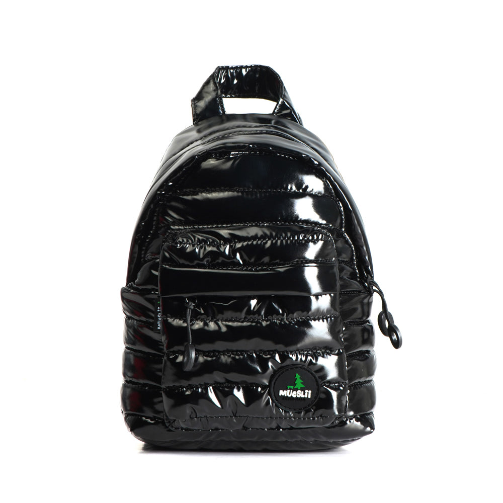 Mueslii original puffer extra small pack made of high density nylon and Ykk zips, color black, capacity 4 liters.