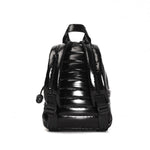 Mueslii original puffer extra small pack made of high density nylon and Ykk zips, color black, back side.