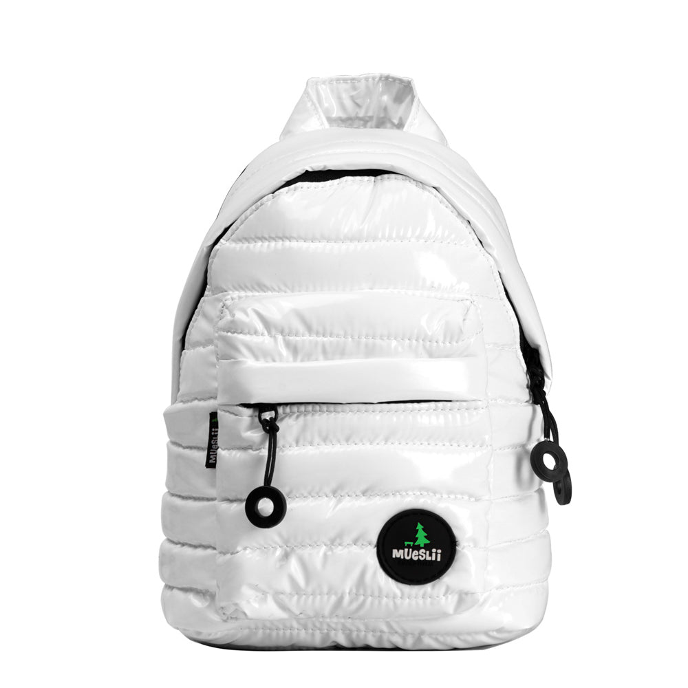 Mueslii original puffer extra small pack made of high density nylon and Ykk zips, color white, kids model.