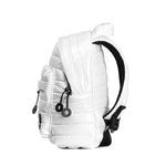 Mueslii original puffer extra small pack made of high density nylon and Ykk zips, color white, side view.