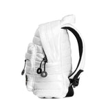Mueslii original puffer extra small pack made of high density nylon and Ykk zips, color white, side view.