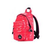 Mueslii original puffer extra small pack made of high density nylon and Ykk zips, color  pink red. Material: waterproof “metal” coated nylon. 