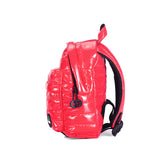 Mueslii original puffer extra small pack made of high density nylon and Ykk zips, color pink red, side view.