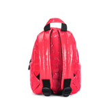 Mueslii original puffer extra small pack made of high density nylon and Ykk zips, color pink red, back view.