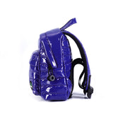 Mueslii original puffer extra small pack made of high density nylon and Ykk zips, color blue, side view.