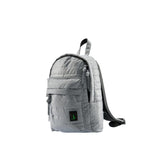 Mueslii original puffer Mini pack made of high density nylon and Ykk zips, color reflective silver, side view.