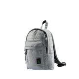 Mueslii original puffer Mini pack made of high density nylon and Ykk zips, color reflective silver, side view.