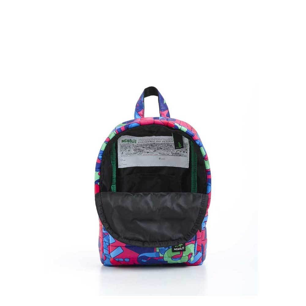 Mueslii original puffer Mini pack made of high density nylon and Ykk zips,  mueslii camo, inside view.